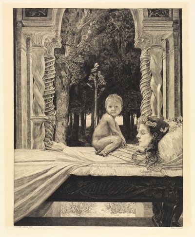 Moeder en kind (Dode moeder) (Over de dood, tweede deel, opus XI, blad 9) door Max Klinger