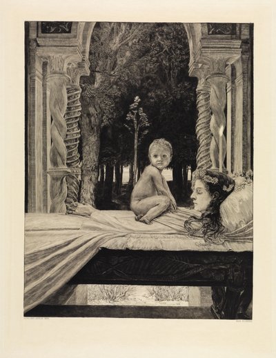 Moeder en kind (Dode moeder) (Over de dood, tweede deel, opus XI, plaat 9) door Max Klinger