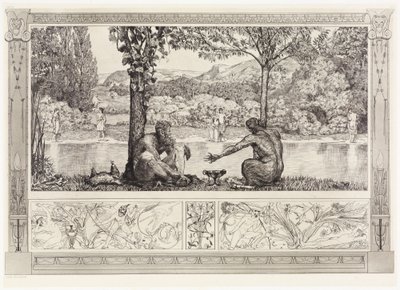 Narcissus en Echo I (Reddingen van Ovidiaanse slachtoffers, opus II, plaat 7) door Max Klinger