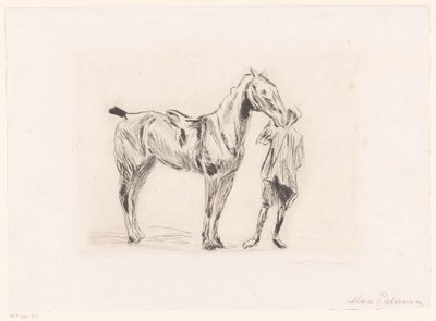 Man met rijpaard door Max Liebermann (signed by artist)