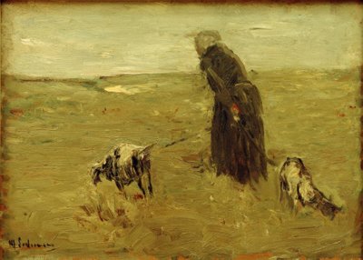 Oude vrouw met geiten door Max Liebermann