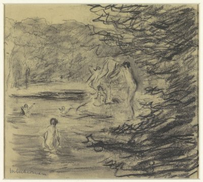 Badende jongens in bosvijver door Max Liebermann