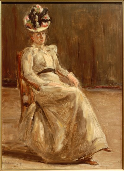 Portret van een zittende dame in vol figuur door Max Liebermann