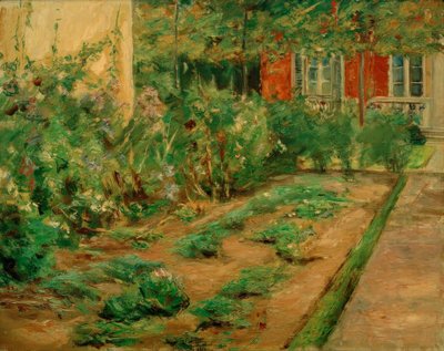 Bloemenstruiken bij het tuinhuisje naar het noordoosten door Max Liebermann