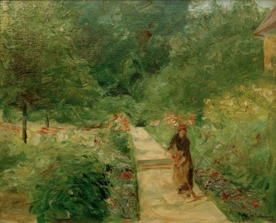 De moestuin in Wannsee naar het westen, op het pad een gast door Max Liebermann