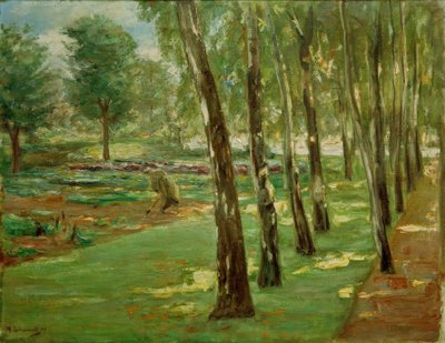 De berkenlaan in de Wannseetuin – Uitzicht op het koolveld door Max Liebermann