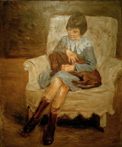 De kleindochter van Liebermann met teckel op schoot door Max Liebermann