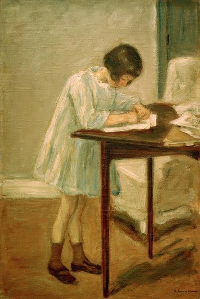 De kleindochter aan het schrijven door Max Liebermann