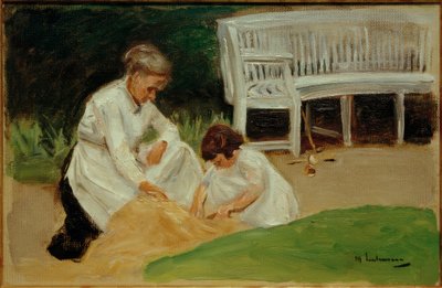 De kleindochter met de kindermeisje aan het spelen door Max Liebermann