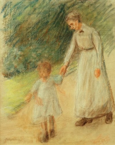 Kleindochter met kindermeisje door Max Liebermann