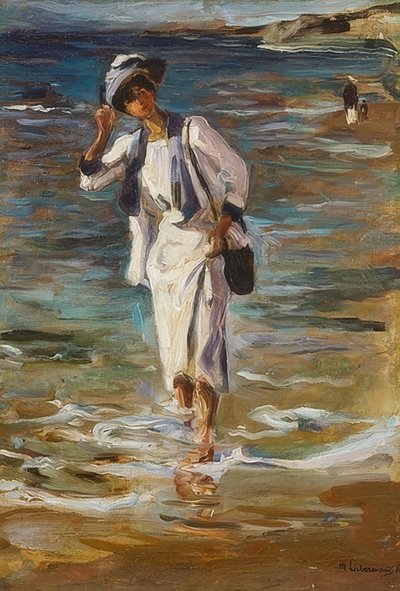 Vrouw op het strand door Max Liebermann