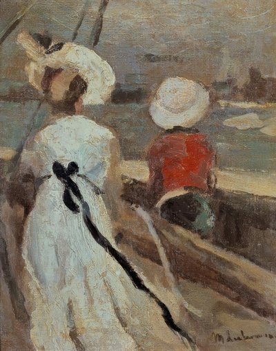 Vrouw met kind in zeilboot door Max Liebermann
