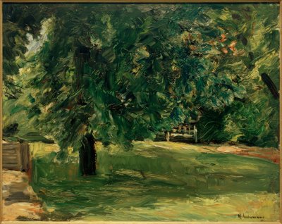 Tuinbank onder de kastanjeboom in de Wannseetuin door Max Liebermann