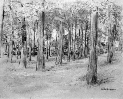 Huizen achter bomen – De Brink in Laren door Max Liebermann