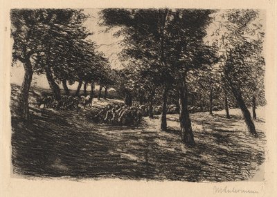 Kudde schapen onder bomen door Max Liebermann