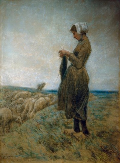 Hollands herderinnetje (breiende schaapherderin) door Max Liebermann
