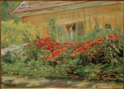 Bloemenstauden bij het tuinmanshuisje naar het noorden door Max Liebermann