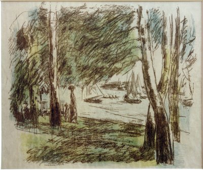 Landschap aan de Wannsee met zeilboten door Max Liebermann