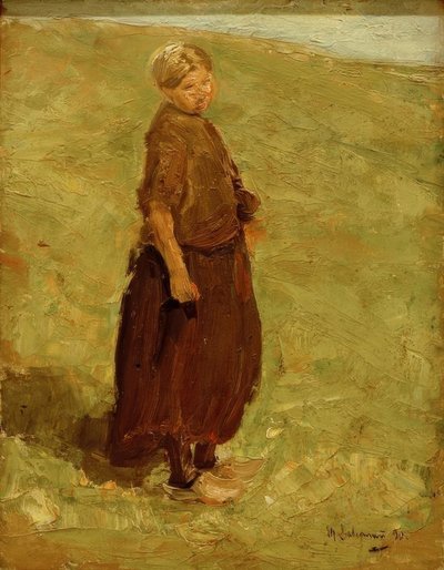 Meisje op de duin, staand naar rechts door Max Liebermann