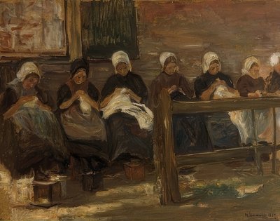 Naaiende meisjes in Huyzen - Studie met zeven figuren. 1889 door Max Liebermann