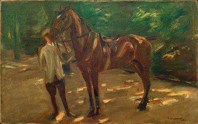 Stalknecht met paard door Max Liebermann
