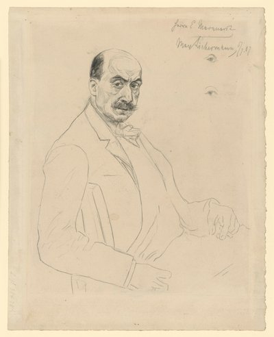 Zelfportret (tussenstudie tijdens het werk aan de ets Schiefler 60) door Max Liebermann