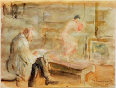 Zelfportret met model in het atelier van de Wannseevilla door Max Liebermann