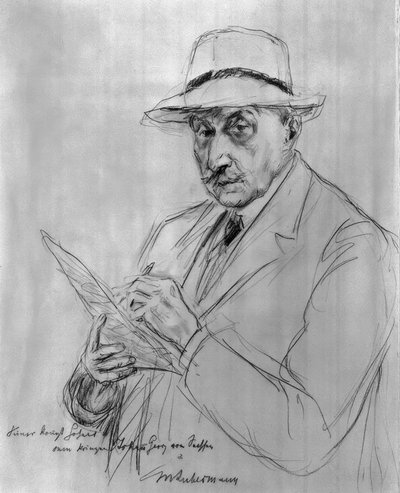 Zelfportret met panamahoed door Max Liebermann
