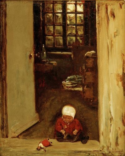 Spelend Kind in de Deur door Max Liebermann