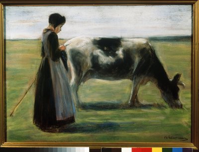 Een meisje met een koe door Max Liebermann