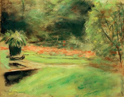 Wannseetuin, uitzicht op het terras met bloembedden door Max Liebermann