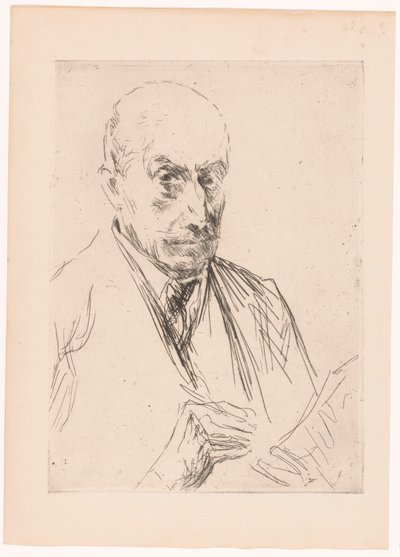 Zelfportret van Max Liebermann, tekenstift in de hand door Max Liebermann