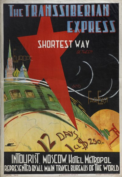 Transsiberische express Poster van het Intourist bedrijf, 1930 door Max Litvak