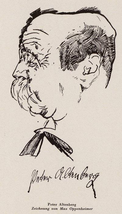 Peter Altenberg, Oostenrijks schrijver en dichter (litho) door Max Oppenheimer