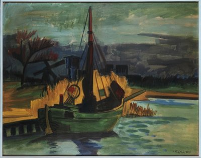 Vissersboten aan de oever/ 1923 door Max Pechstein