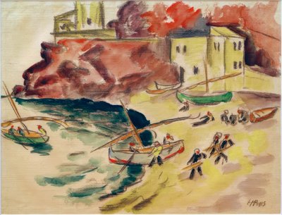 Havenbaai met vissers door Max Pechstein