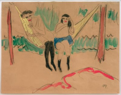Zonder titel (Twee meisjes in de hangmat) door Max Pechstein