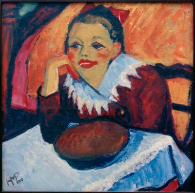 Rood meisje aan tafel door Max Pechstein