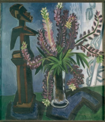 Zuidzeefiguur en bloemen door Max Pechstein