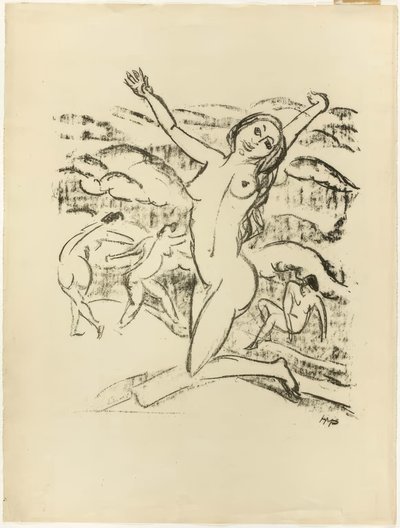 Knieelende vrouw, uitgelaten, uit The Samland Ode door Max Pechstein