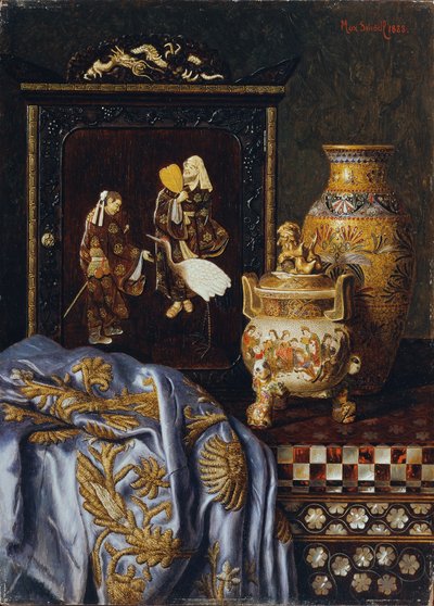 Stilleven met Japanse kunstvoorwerpen door Max Schodl