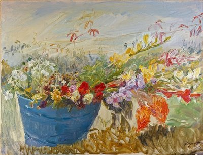 Bloemenstilleven in de open lucht. 1917 door Max Slevogt