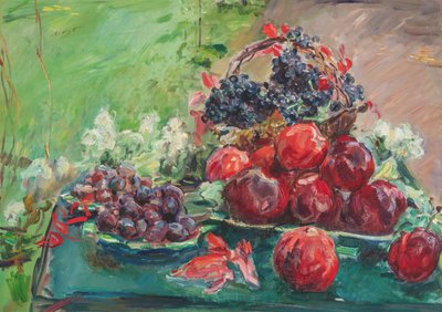 Duits: Stilleven met appels, druiven en pruimen door Max Slevogt