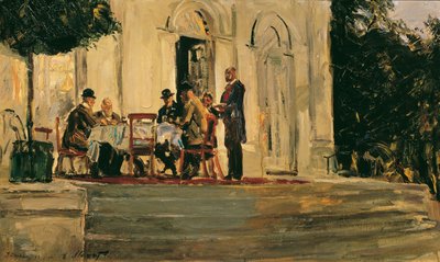 Diner op het terras van de Badenburg in het Nymphenburger Slotpark door Max Slevogt