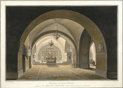 Interieur van de Heilig Grafkerk op de plaats van Golgotha, 1821 door Maxim Nikiphorovich Vorobyev