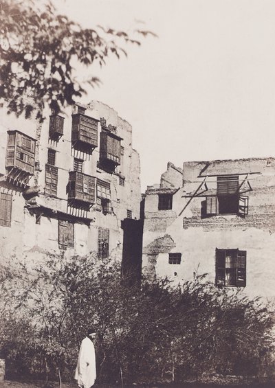 Caïro, huis en tuin in de Franse wijk, met Gustave Flaubert, 1850 door Maxime Du Camp