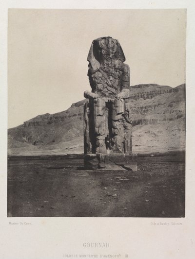 Kolossale monoliet van Amenhotep III, Gournah, 1849-1851 door Maxime Du Camp