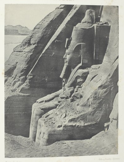 Ibsamboul, Colosse Oriental Du Spéos De Phrè, Vu De Profil; Nubie, plaat 104 uit het album "Egypte, Nubie, Palestina et Syrie" (1852) door Maxime Du Camp