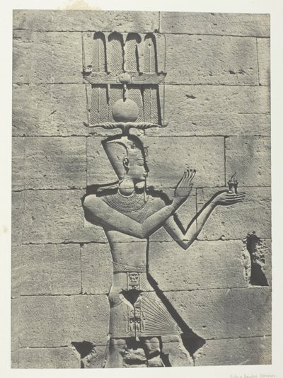 Kalabscheh, Sculptures De La Façade Postérieure Du Temple; Nubie, plaat 91 uit het album "Egypte, Nubie, Palestine et Syrie" (1852) door Maxime Du Camp