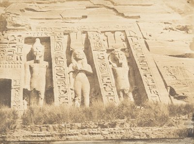 Deel van de Gevel van de Spéos van Athor, in Abousembil noordelijk deel, maart 1850 door Maxime Du Camp